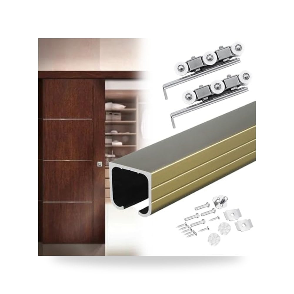 طقم مسار ومعدات تركيب باب الحظيرة المنزلق (Barn Door Hardware Kit) لون فضي