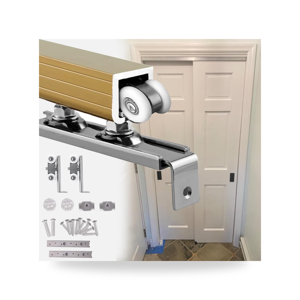 بايباس طقم مسار وبكرات ودليل أبواب منزلقة وأبواب الجيب المعلقة (Pocket Door Hardware Kit)