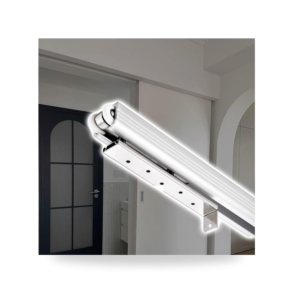 طقم مسار ومعدات تركيب باب الحظيرة المنزلق (Barn Door Hardware Kit) لون فضي جينيريك
