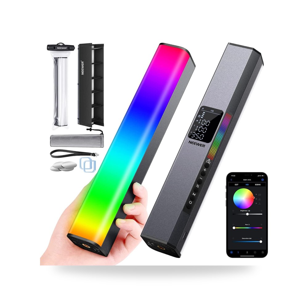 عصا ضوء فيديو RGB LED مع شريط لمس وتحكم في التطبيق من نوير، موديل CRI98