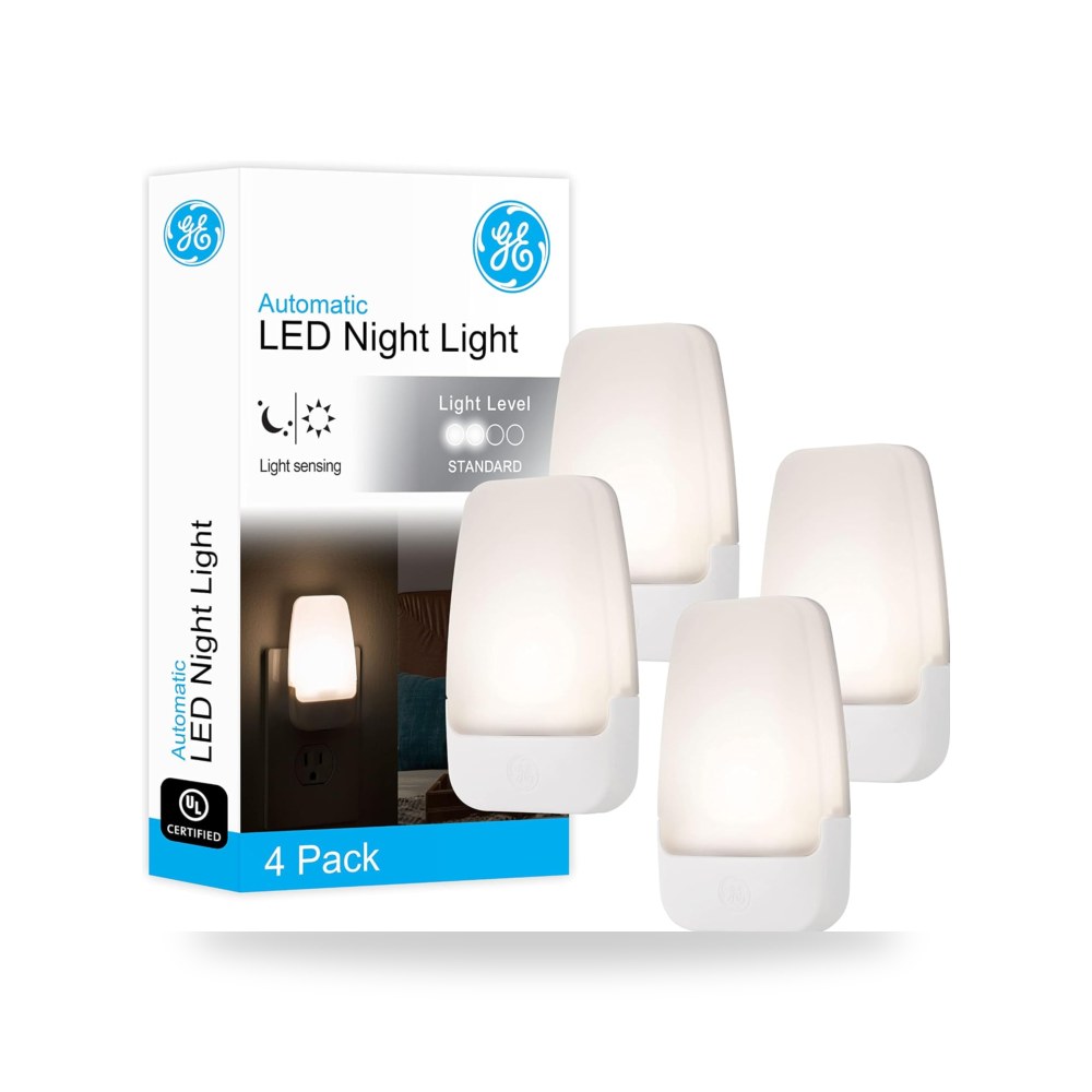 GE مصباح ليلي LED ابيض ناعم، 4 قطع، من الغسق الى الفجر