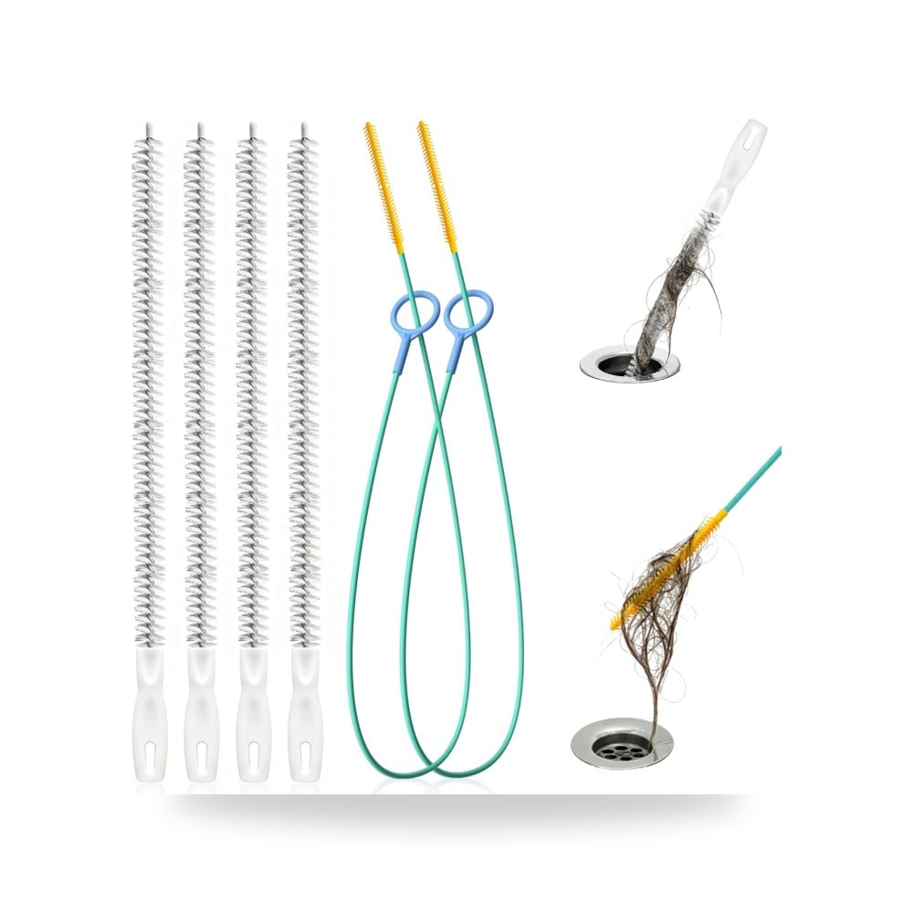 إكسسوارات وتجهيزات منزلية وديكورية 6PCS Reusable Sink Drain Snake, Drain Unblocker Tool