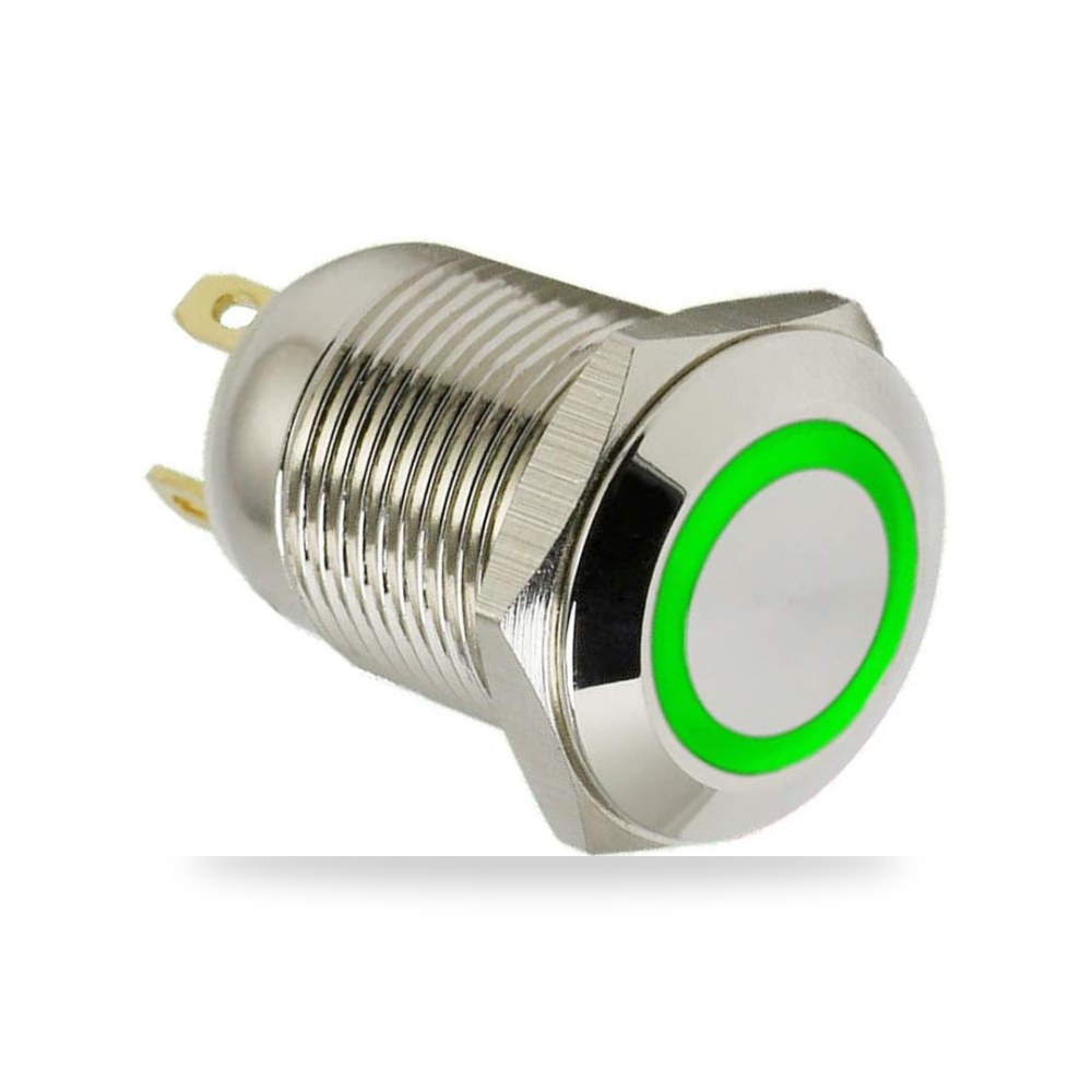 إيسوبورت مصباح LED اخضر 12 مم 2 امبير زر ضغط