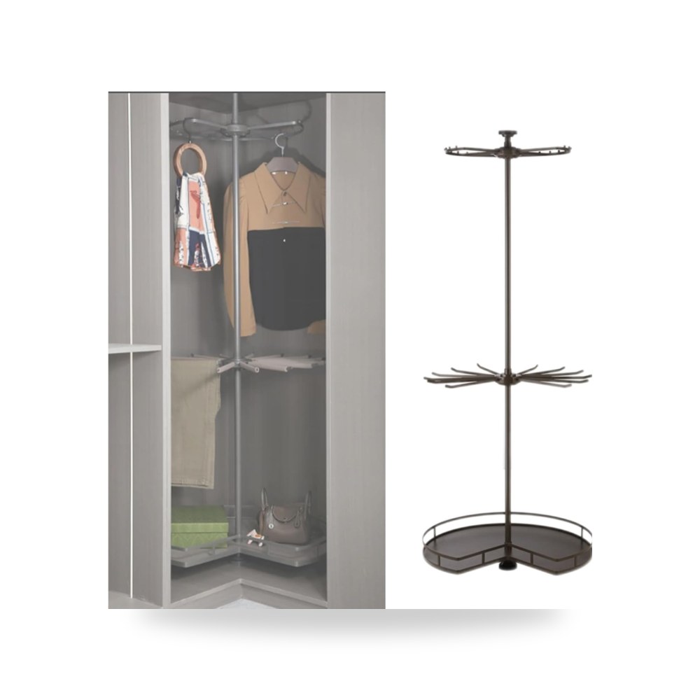 رف ملابس دوار محمول 360°، رف زاوية موفر موديل Space-Saving