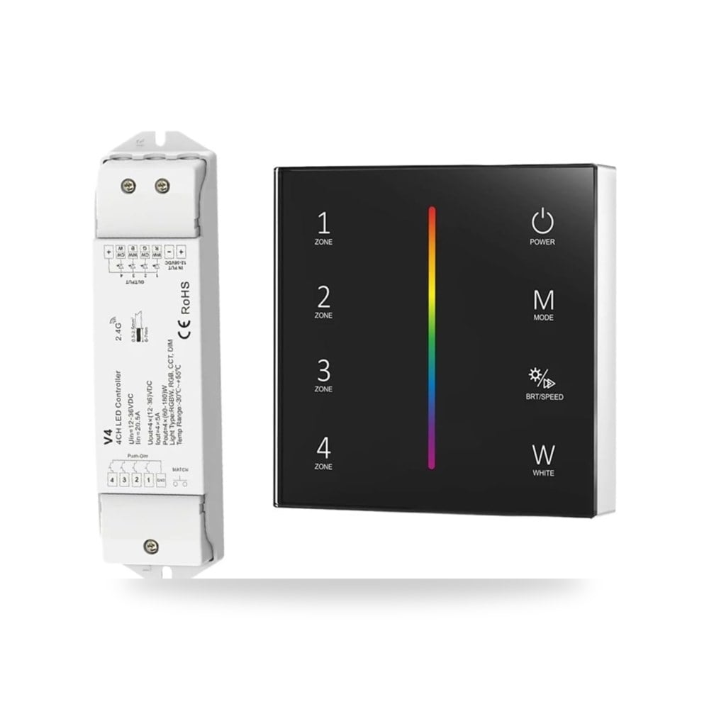 لوحة زجاج حائط ذكية T24 86 2.4GRF 4 مناطق RGB - RGBW مع جهاز موديل T24-B