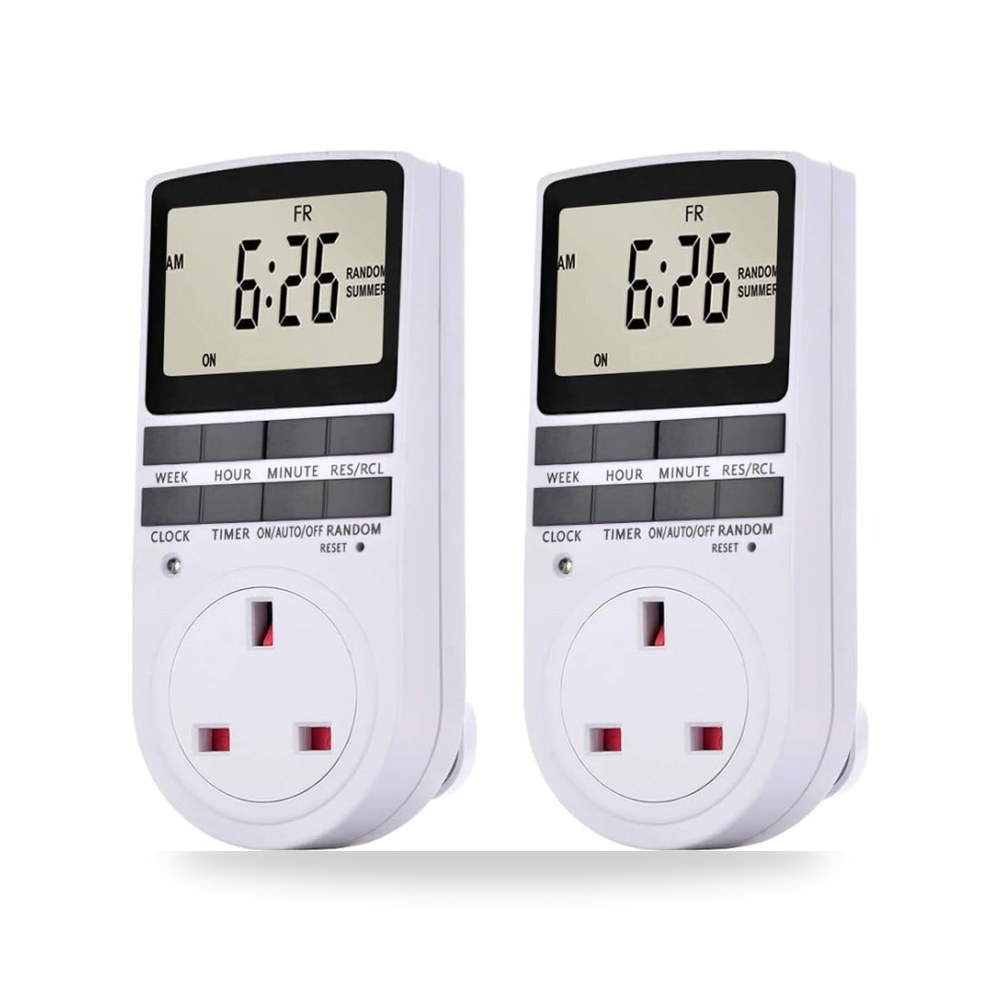 2 قابس رقمي من ايكام بمؤقت ضوئي بمنفذ ومقبس تايمر وشاشة LCD