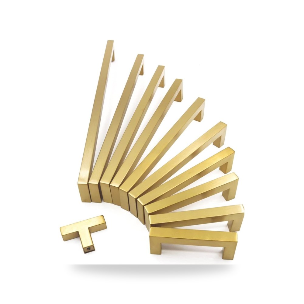 طقم مقابض وأزرار دواليب وخزائن المطبخ العصرية ذهبي مصقول فاخر (Brushed Gold) زد اتش دبليو