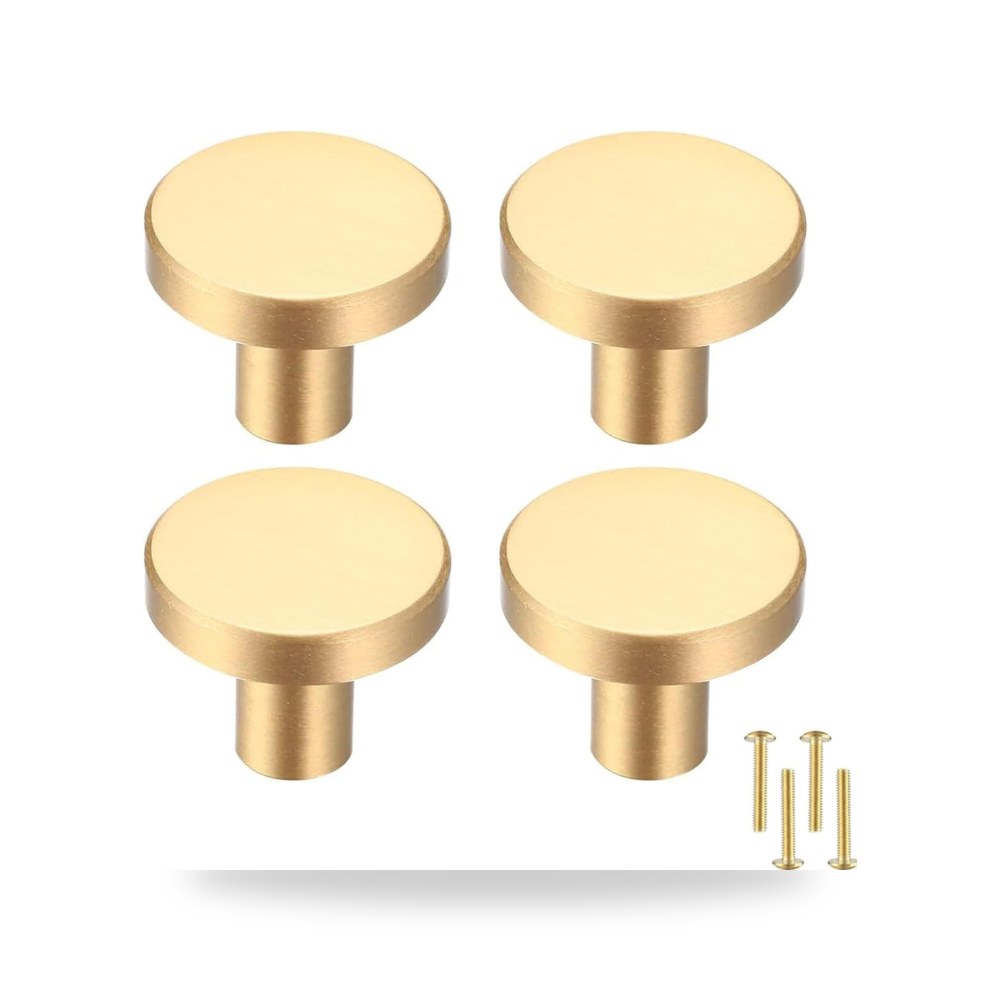 طقم مقابض وأزرار دواليب وخزائن المطبخ العصرية 4 قطع ذهبي مصقول فاخر (Brushed Gold) موديل B0F8YYHKZY
