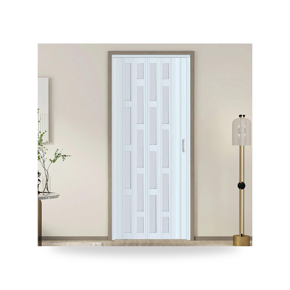 باب داخلي بتصميم اكورديون مقاس 96 سم × 2 متر أبيض قابل للطي بلاستيك PVC