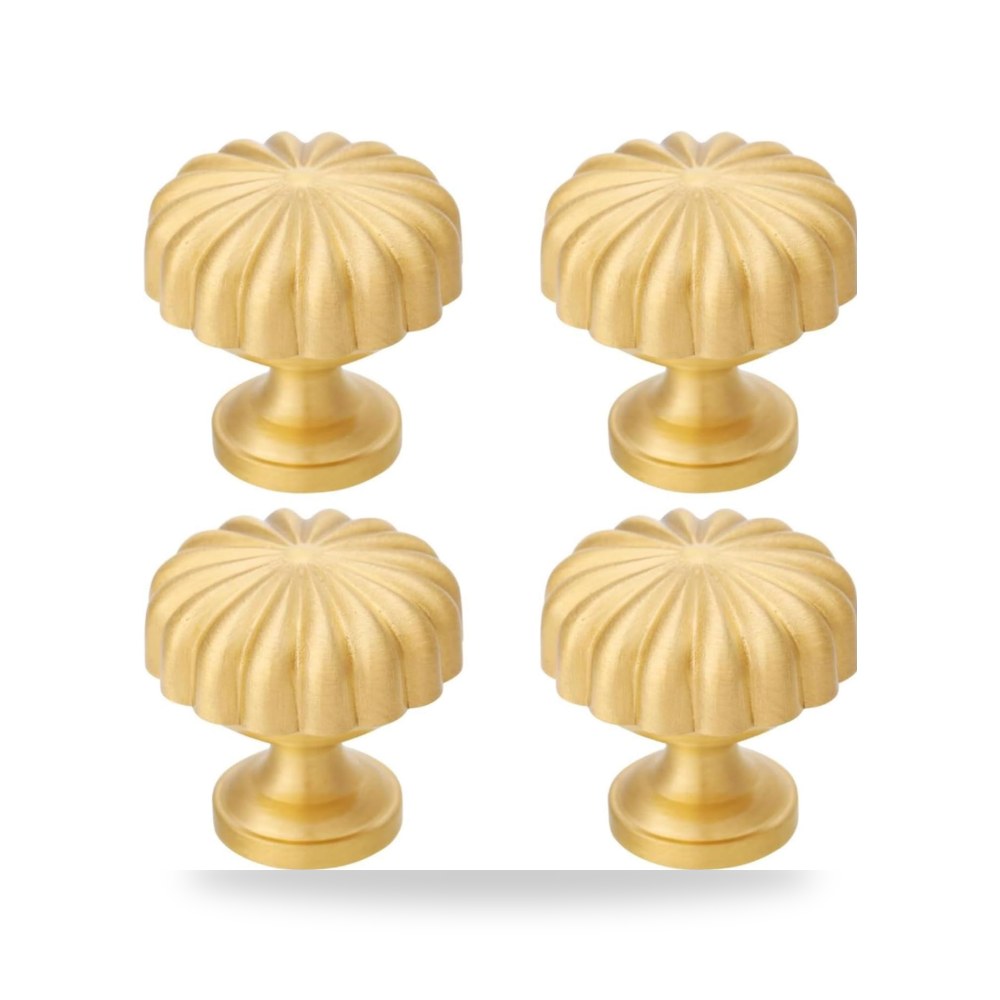 طقم مقابض وأزرار دواليب وخزائن المطبخ العصرية 4 قطع ذهبي مصقول فاخر (Brushed Gold) موديل B0F6VTFBKR