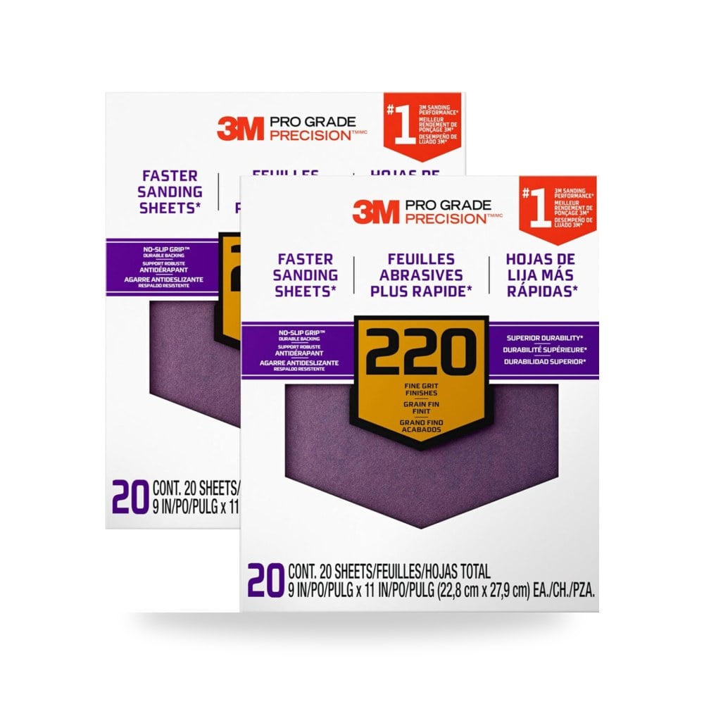 3M ورق صنفرة متطور، 20 ورقة، 220 حبيبة، دقة قطعتين