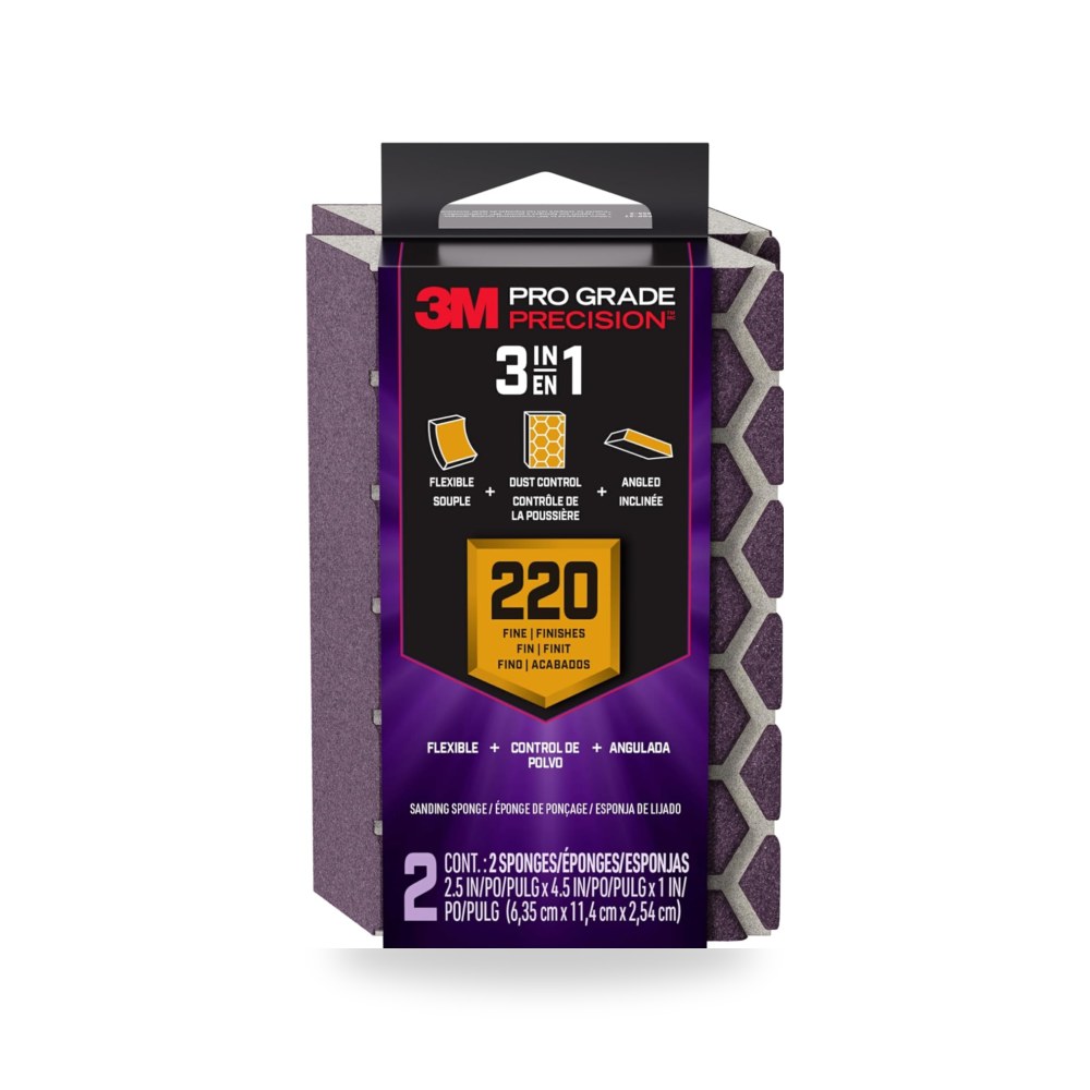 3M اسفنجة صنفرة دقيقة 3 × 1، 220 حبيبة دقيقة، برو جريد
