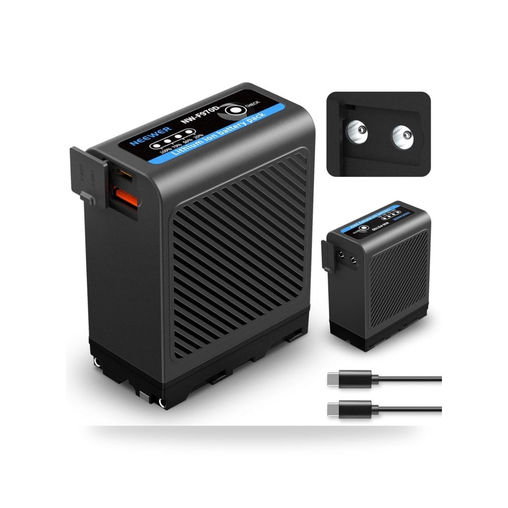 نيوير بطارية بديلة 10500mAh NP-F970 مع منفذ USB نوع C USB A