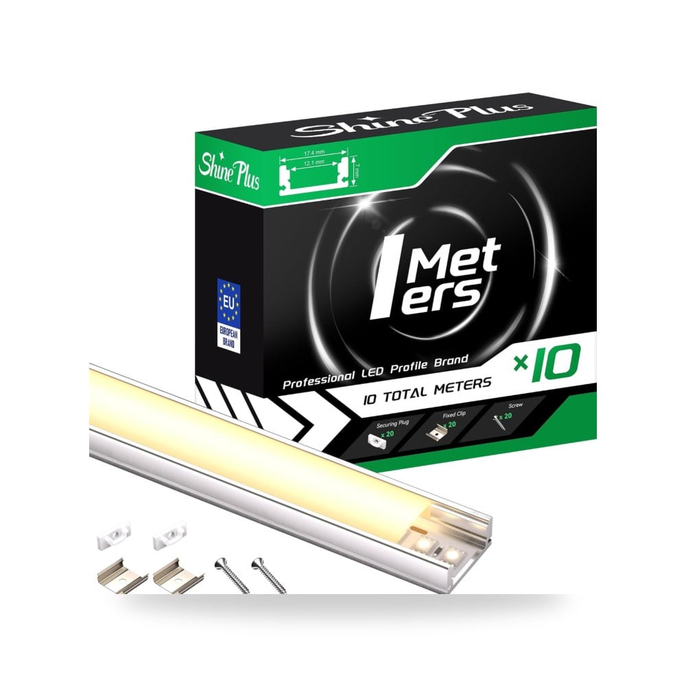 ملف تعريف LED لشرائط LED من شاين بلس، 1 متر × 10 قطع، ابعاد Shine P us