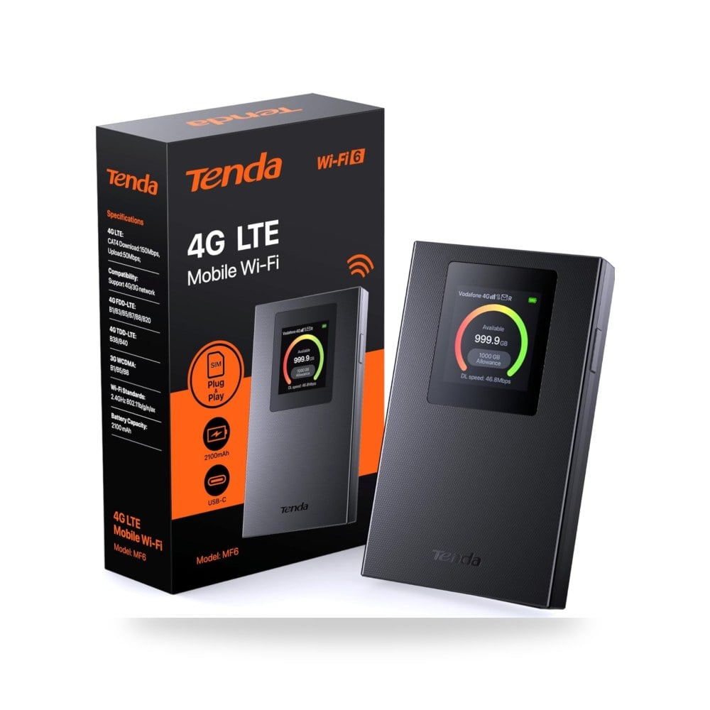 بطاريات راوتر، بنطاق ترددي مفرد وتقنية LTE، تندا أسود للهاتف الذكي موديل Wi-Fi