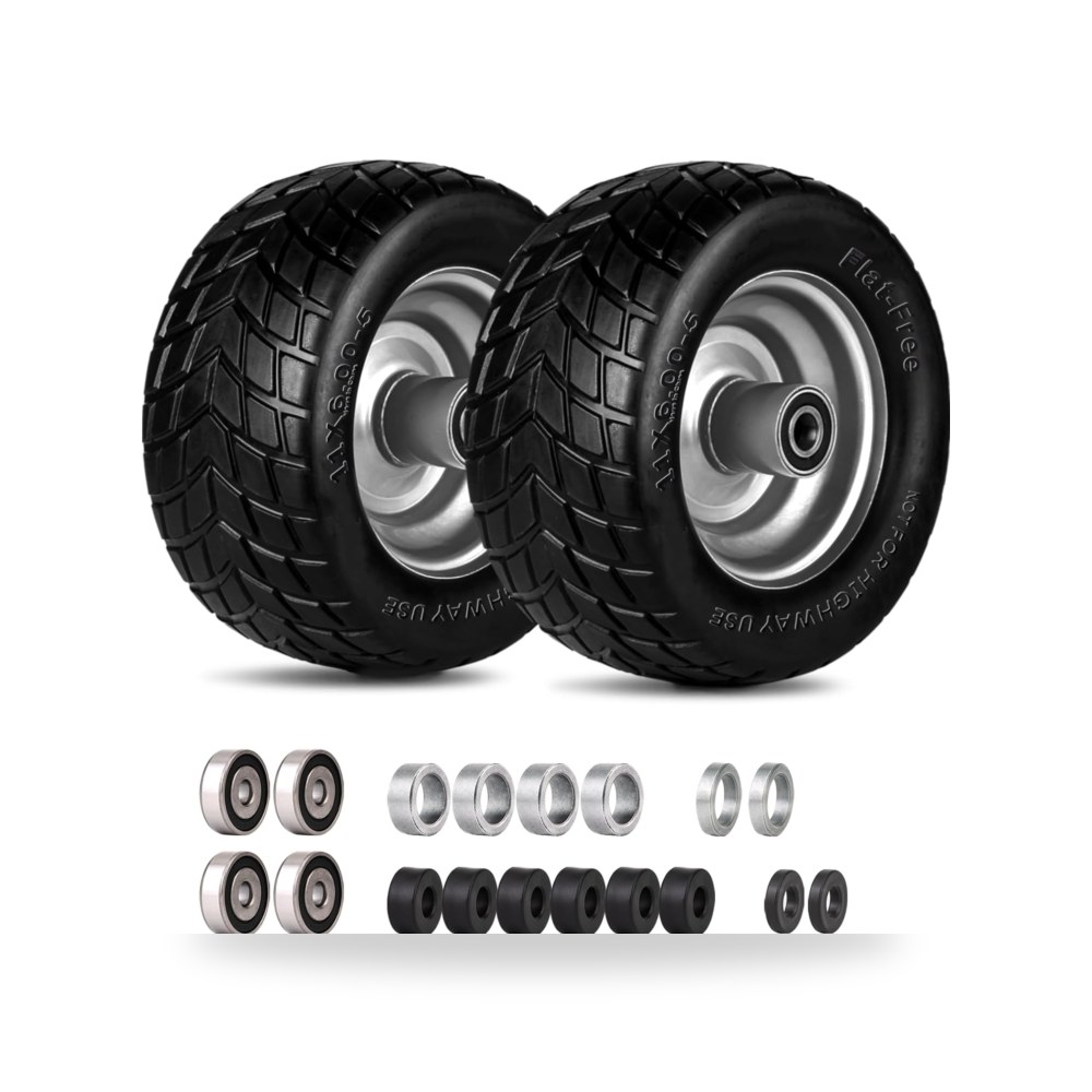 اطارات حرة مسطحة 11×6.00-5، عبوة من 2 اطارات صلبة بدون 2 اطارات صلبة بدون دوران