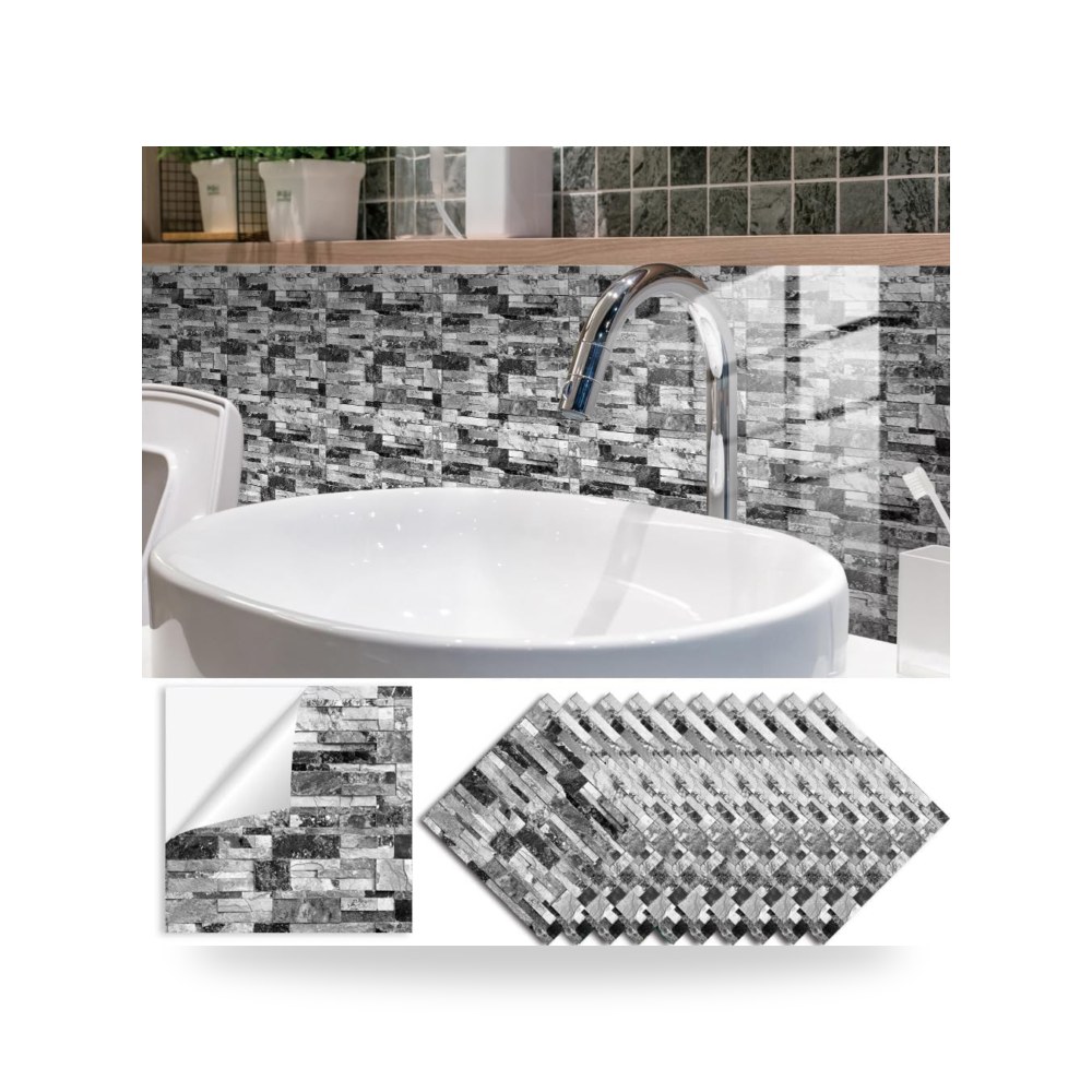 ملصقات بلاط جداري ذاتية اللصق (باكسبلاش) للمطبخ والحمام نمط رمادي حجري معاصر (Stone Gray)