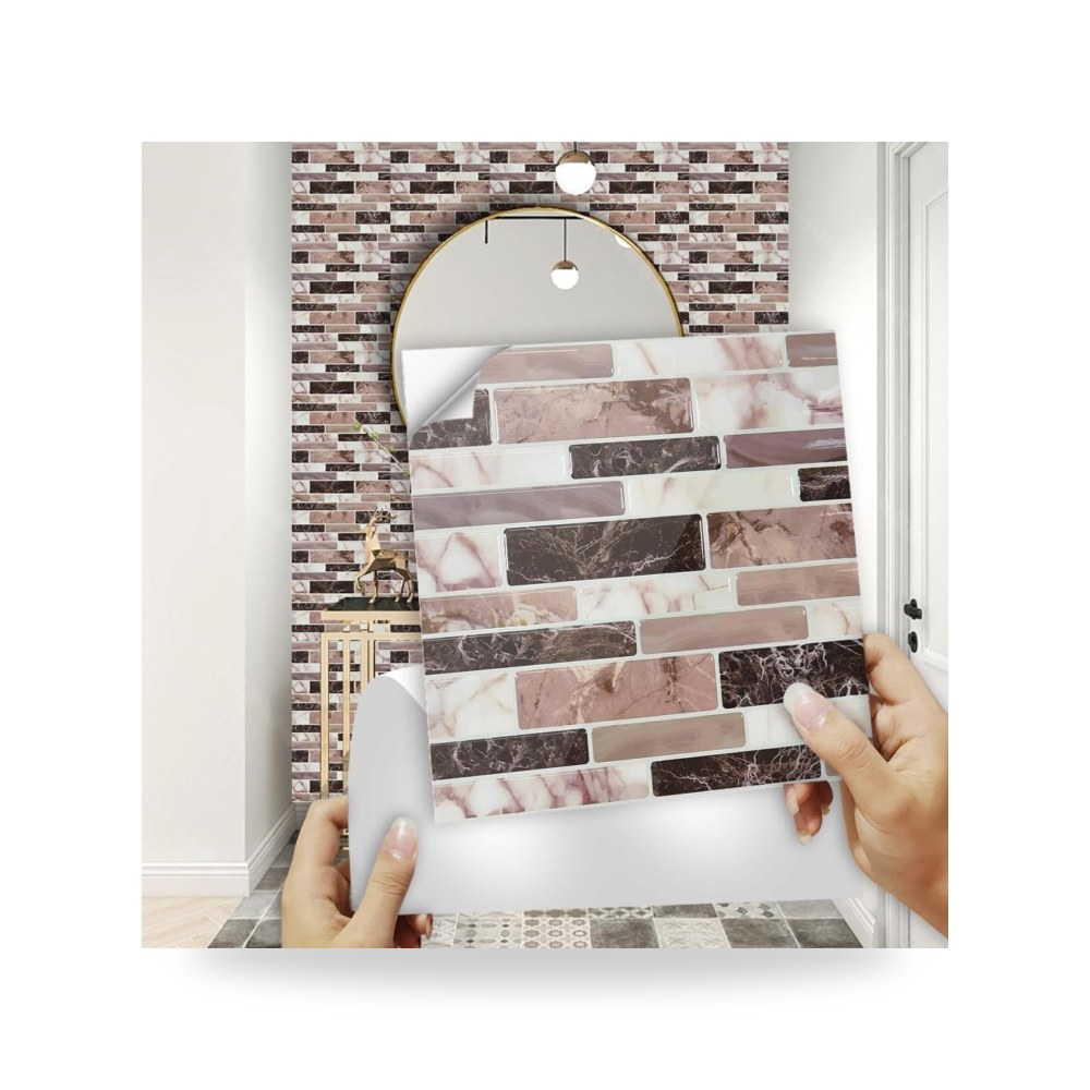 ملصقات البلاط المنزل والمطبخ بني طقم 30 قطع موديل Self-Adhesive
