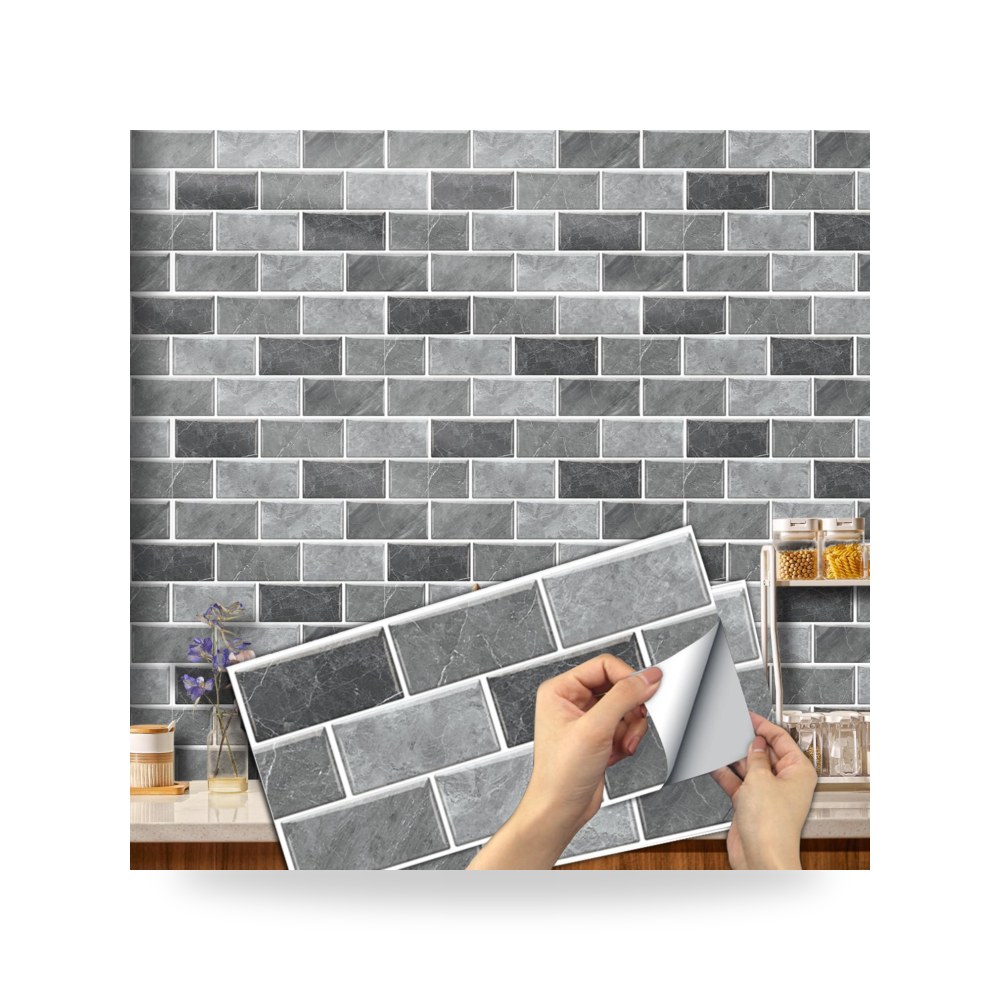 ملصقات بلاط جداري ذاتية اللصق (باكسبلاش) للمطبخ والحمام نمط رمادي حجري معاصر (Stone Gray)