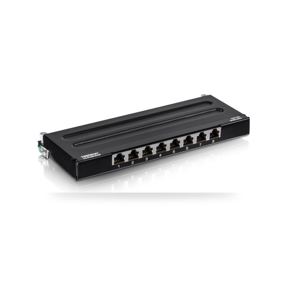 تريند نت لوحة تصحيح محمية بـ 8 منافذ Cat6A، جاهزة للتثبيت موديل T568A