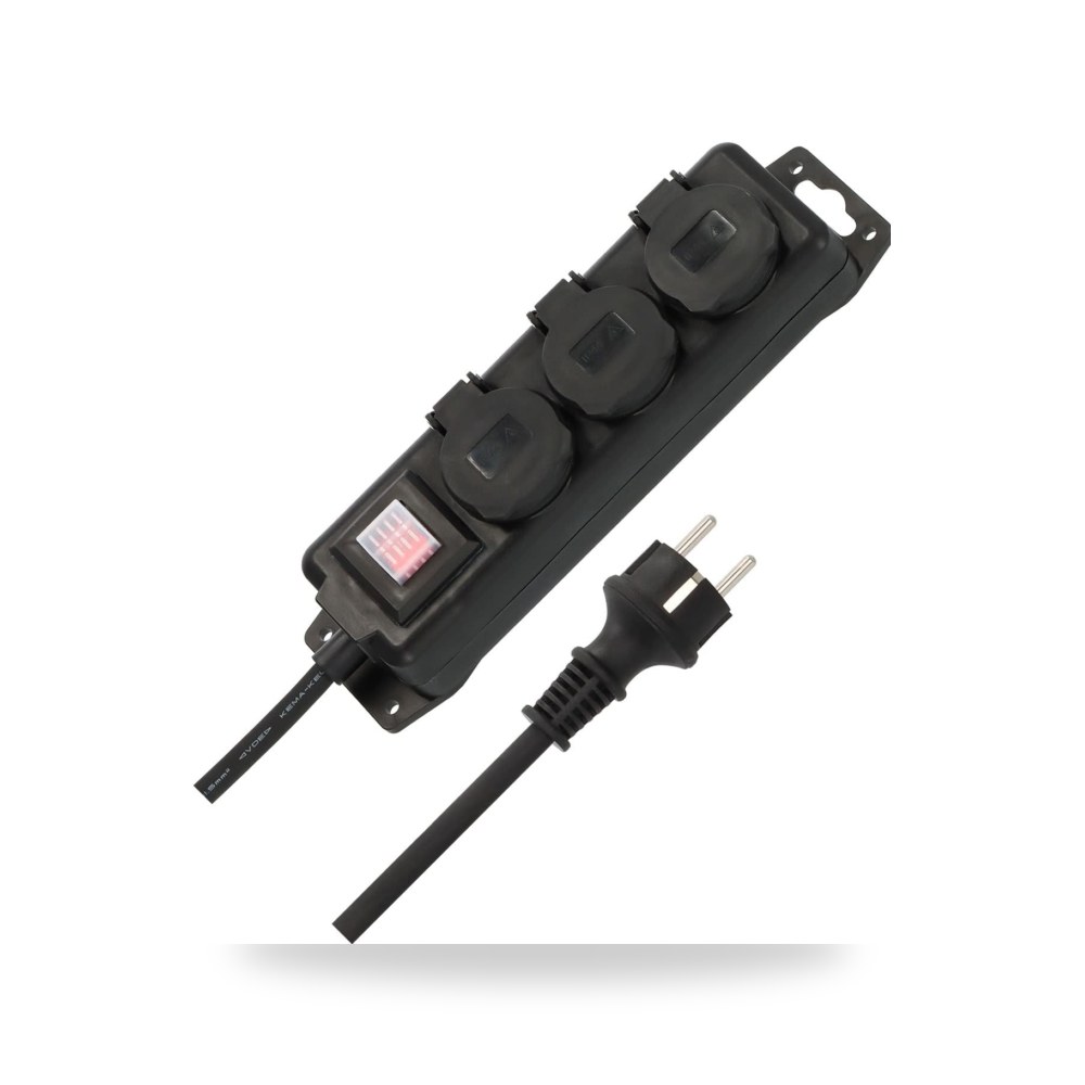 مقبس موزع مقبس مع مفتاح IP44 3 طيات اسود 2 متر H07RN-F 3G1,5