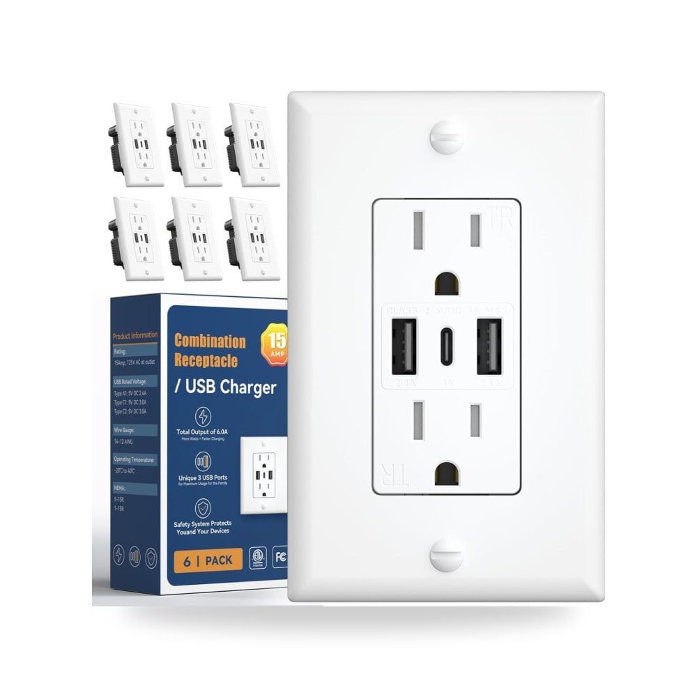 اميكو منفذ USB 6.0 امبير، 6 قطع، 3 منافذ 30 واط مع 2 نوع A
