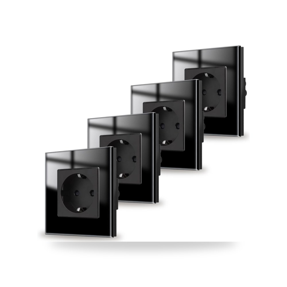 منافذ الحائط زجاج أسود طقم 4 قطع موديل Flush-Mounted
