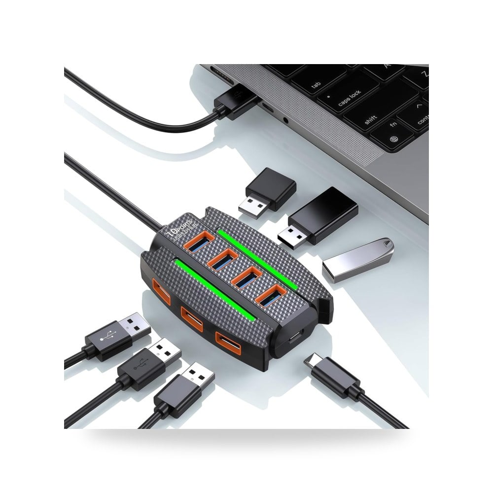 موزع USB 3.0 بـ10 منافذ مع محول طاقة، موزع متعدد المحاور