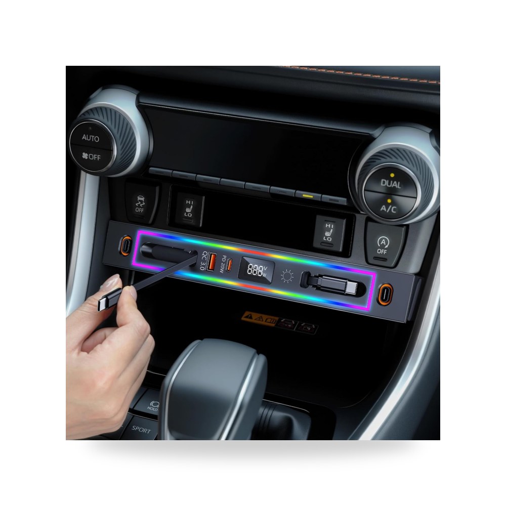 شاحن سيارة تويوتا راف 4 من ديمكي، موزع USB مع اضاءة RGB