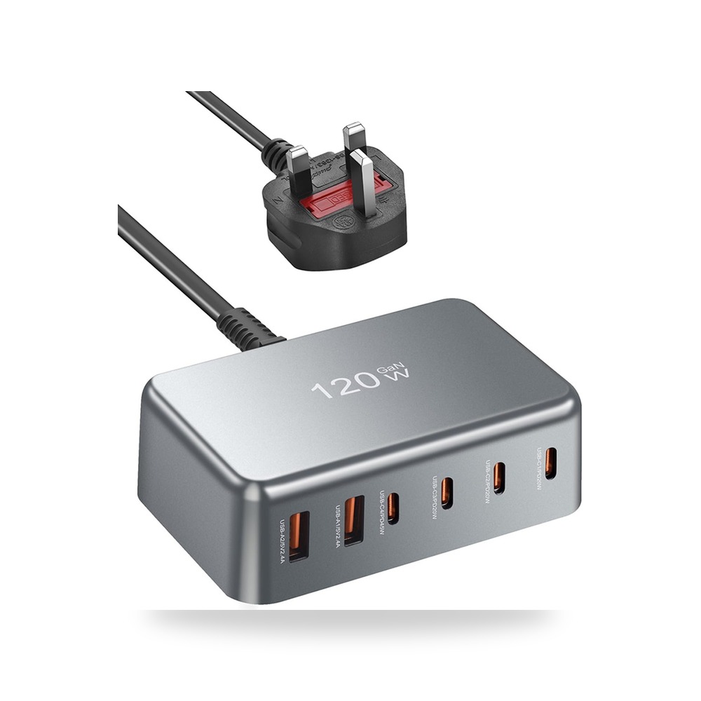 شاحن مع آيفون و جالاكسي S25 S24، 6 منافذ، 120 إنفينو بمنفذ USB متوافق موديل 16-12