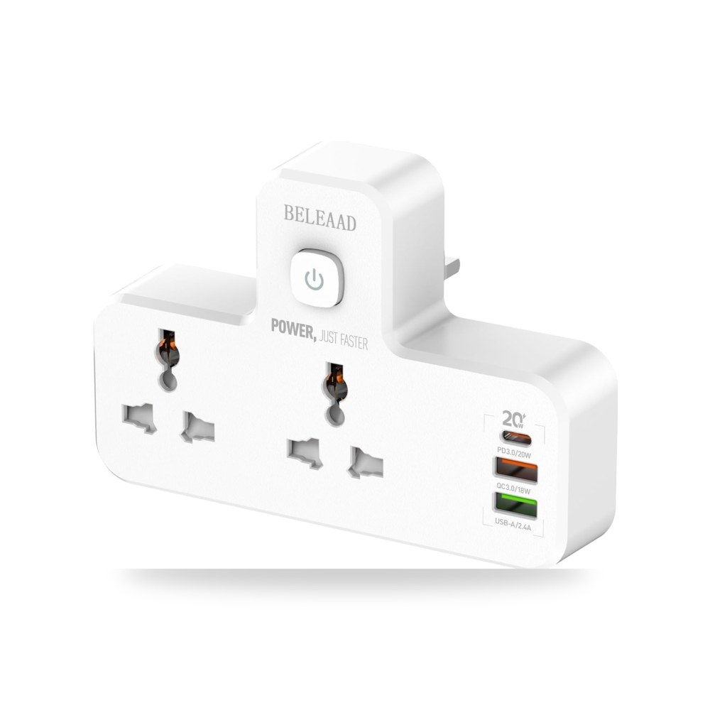 مقبس تمديد متعدد المقابس لـ 5 اجهزة، موسع مخرج الطاقة مع موديل USB-A