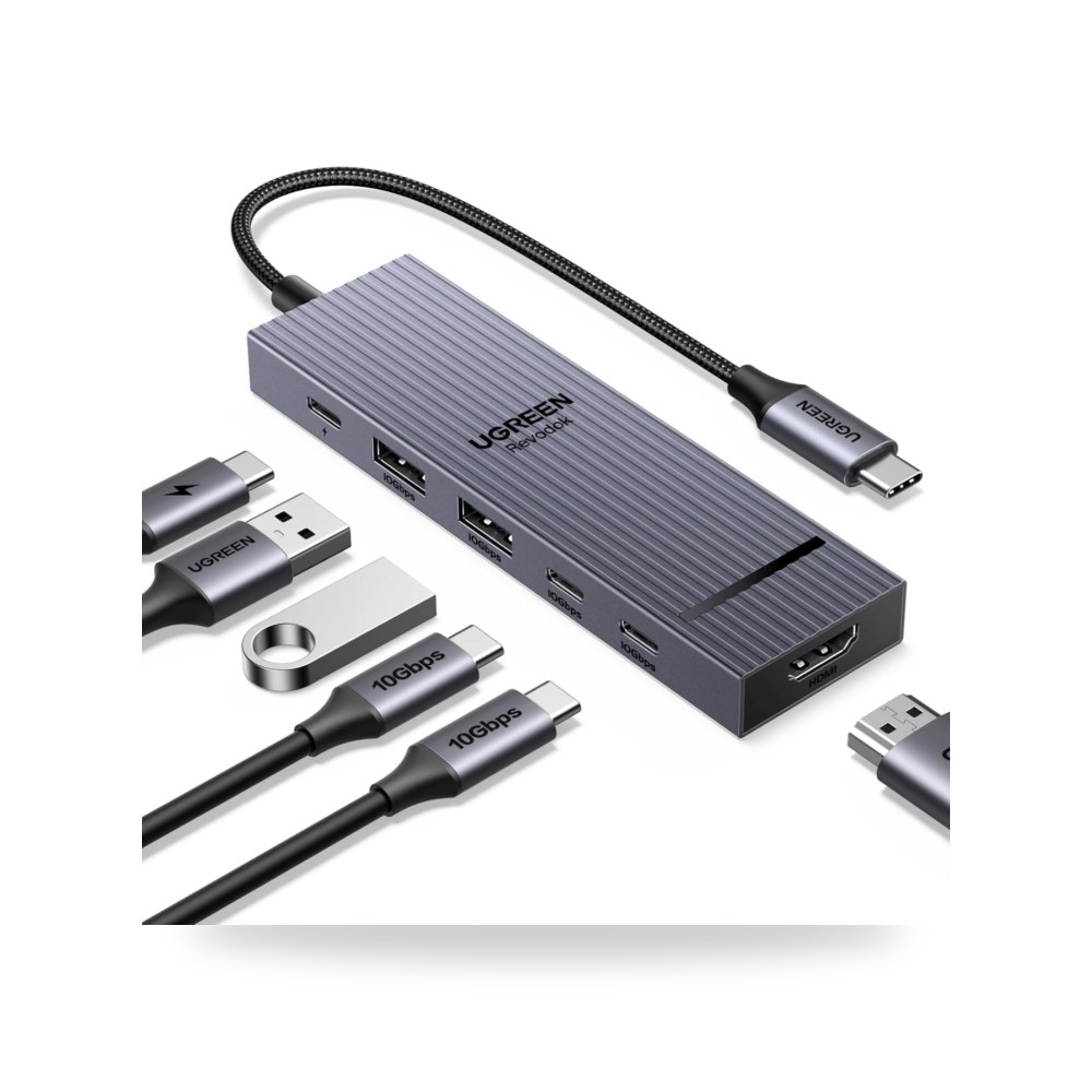 محول موزع ريفودوك بتصميم 6 × 1، موزع 10 يوجرين موديل USB-C
