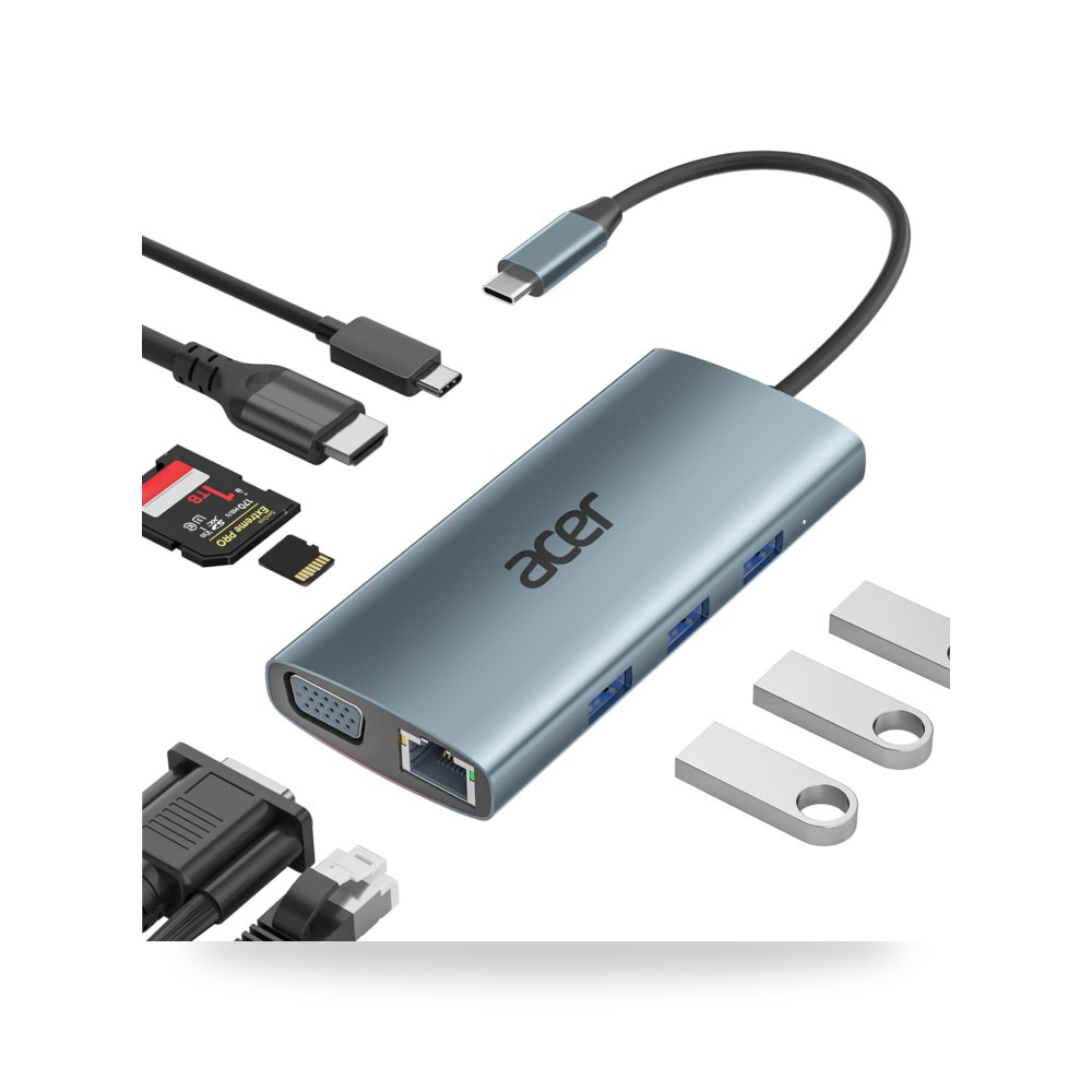 محول ايسر موزع USB نوع C 9 × 1، موزع USB C موديل RJ45