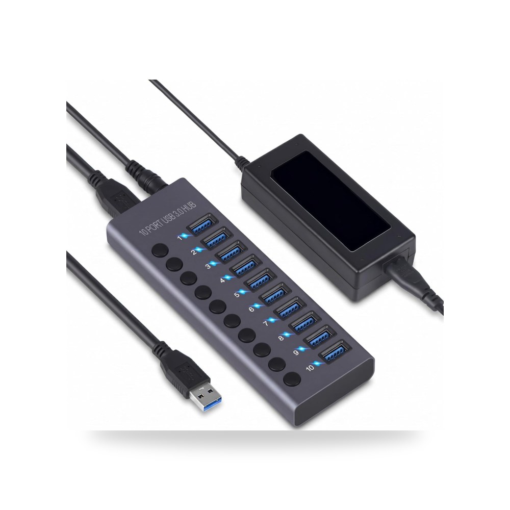 مفتاح موزع USB يعمل ب10 منافذ 60 واط، موزع دبفورز موديل 100-240
