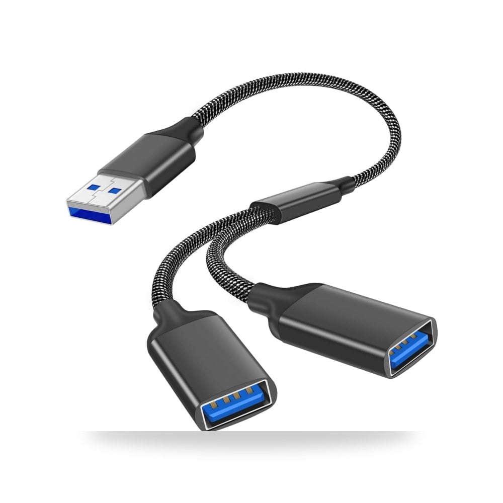 موزع USB بمنفذين، مقسم اسود، محول مزدوج 1 انش، موصل الى سلك