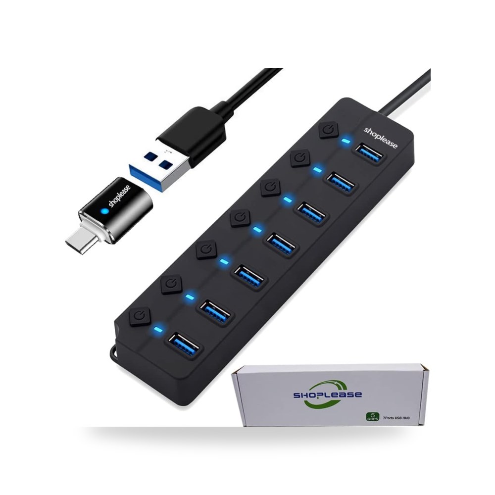مفتاح 7 منافذ رئيسية USB 3.0 مع مفاتيح شو بليز