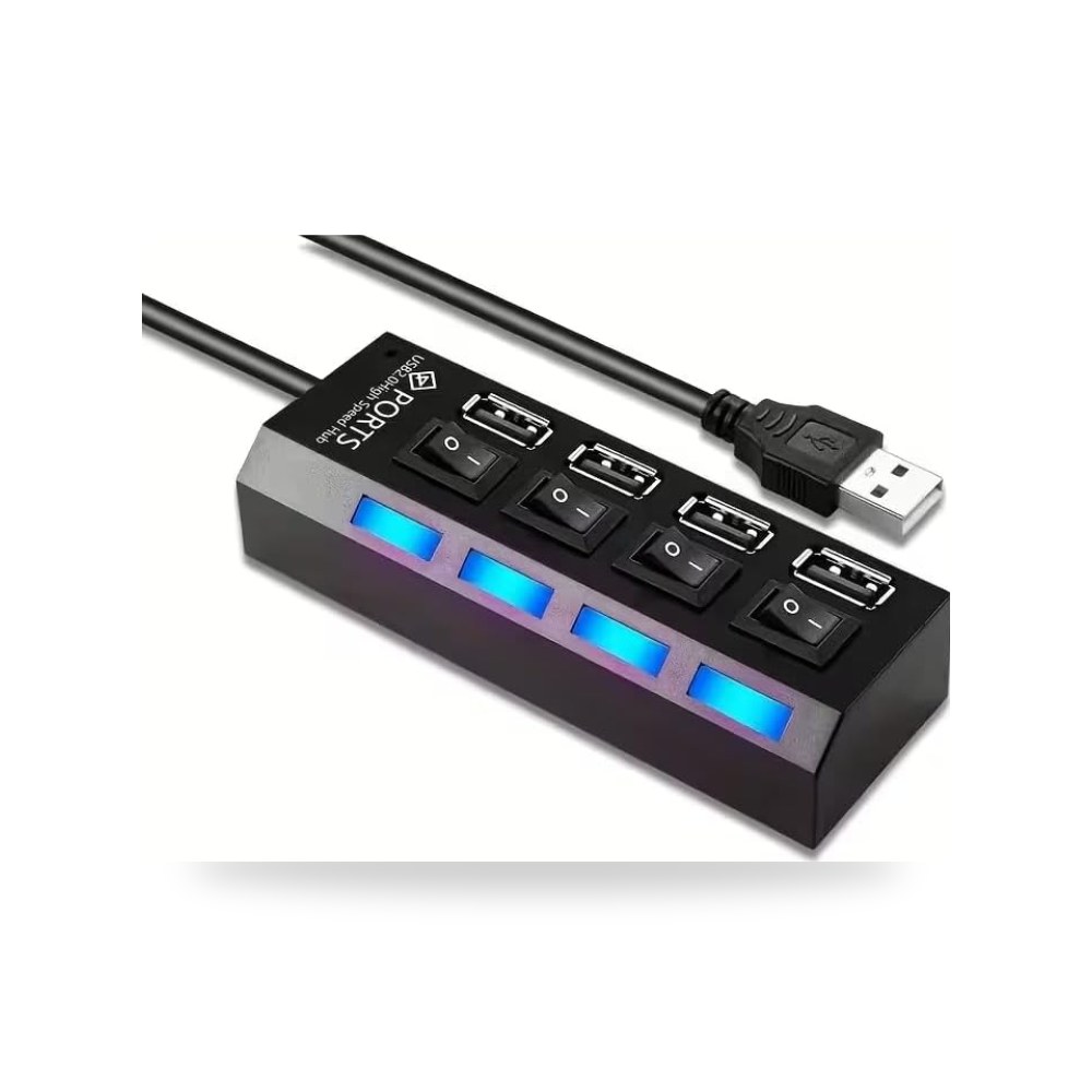 مفتاح موزع محول USB 2.0 باضاءة LED ب4 منافذ