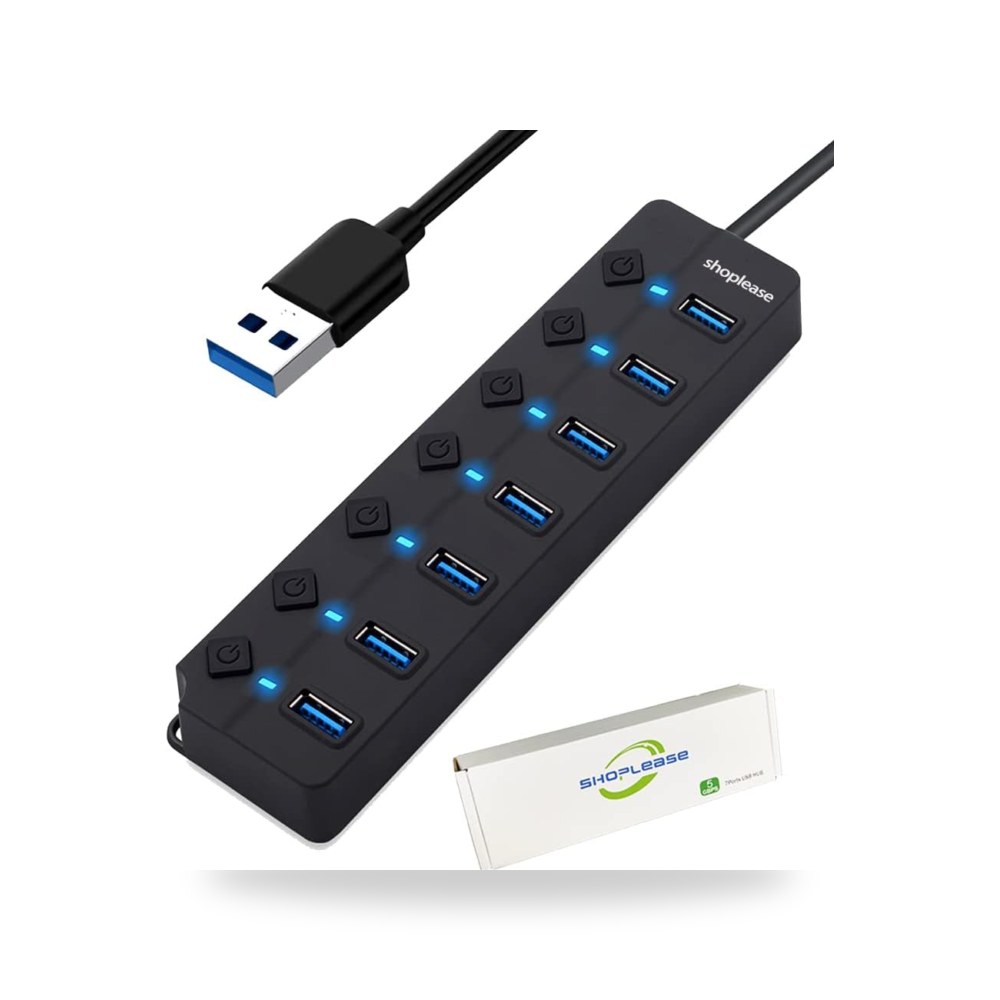 مفتاح موزع USB 3.0 ب7 منافذ مع مفاتيح طاقة