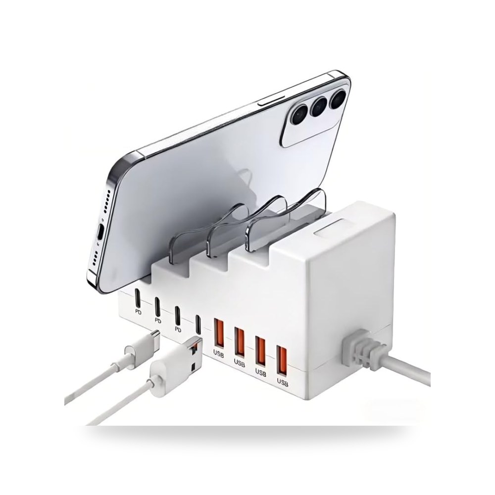 موزع USB 8 منافذ، حامل جوال 2 في 1، مقسم USB للاب توب
