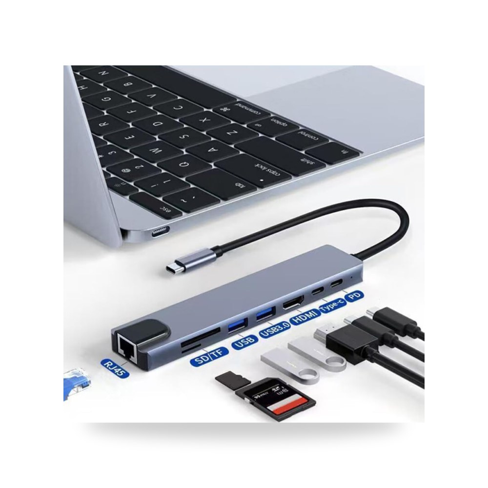 محول قاعدة لابتوب 8 × 1، محول موزع يدعم موديل USB-C