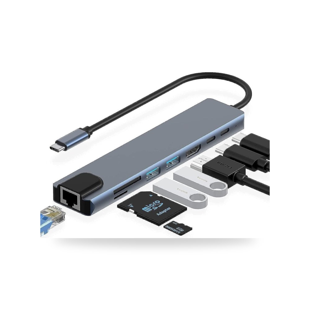 محول موزع USB C، محول متعدد المنافذ 8 × 1 مع الاجهزة من النوع C موديل USB-C