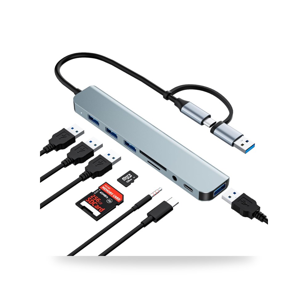 موزع USB C - USB متعدد المنافذ، موزع USB 3.0 من الالومنيوم 8