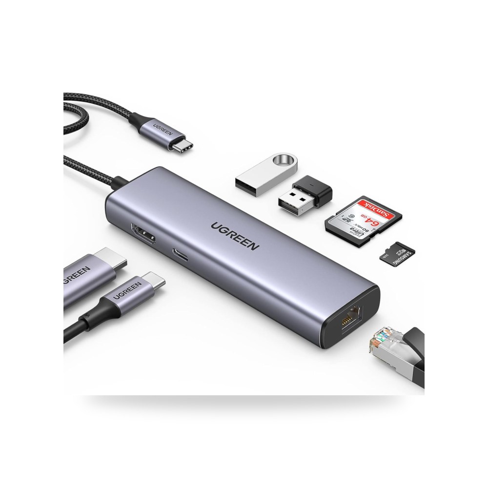 محول موزع 7 × 1 منافذ USB C؛ 4K عند 30 هرتز يوجرين