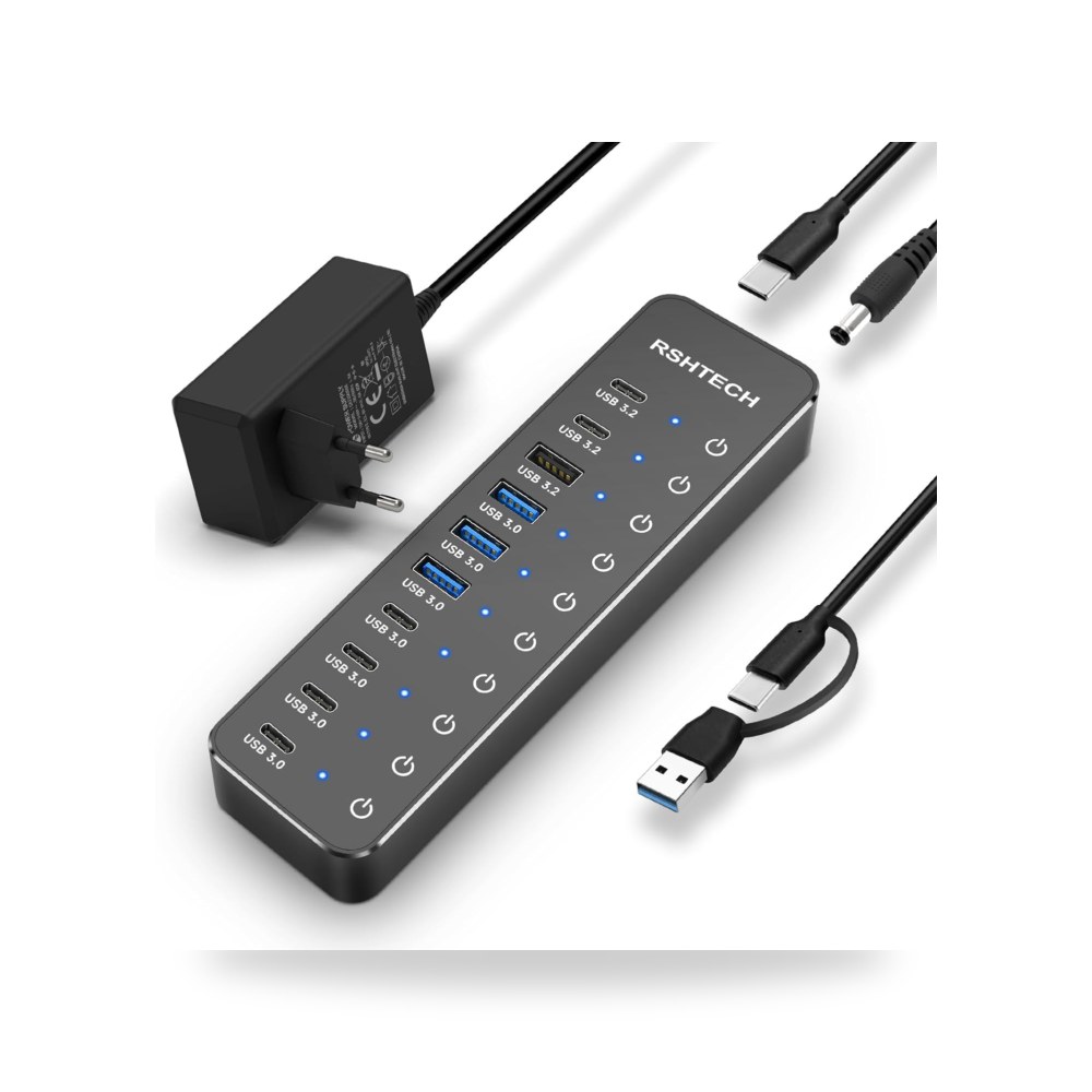 مقياس ار شتيك موزع USB C ب 10 منافذ مع مصدر موديل Type-A