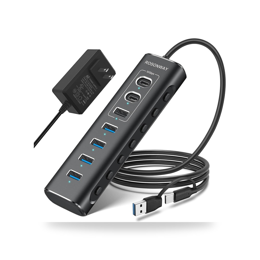 مفتاح موزع USB يعمل بالطاقة، موزع USB 3.2 USB الالومنيوم موديل USB-C