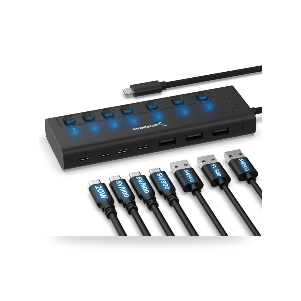مفتاح سيبرينت موزع USB C ب7 منافذ 20 واط مع موديل HB-3A4C