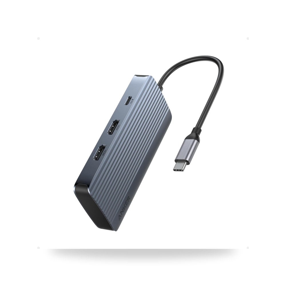 انكر موزع USB-C 7 في 1، قاعدة شحن USB-C مزدوجة الشاشة، شاشة