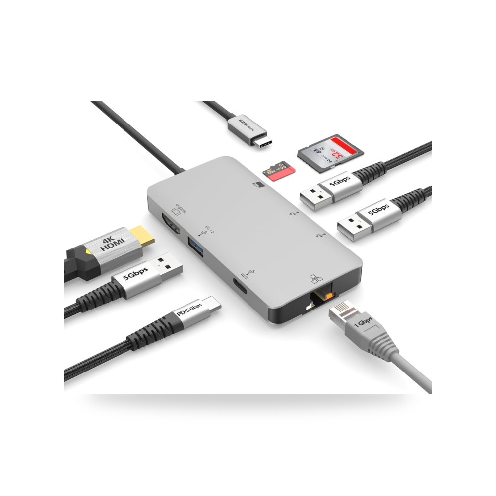 محول موزع وسائط متعددة USB نوع سي ب 8 منافذ