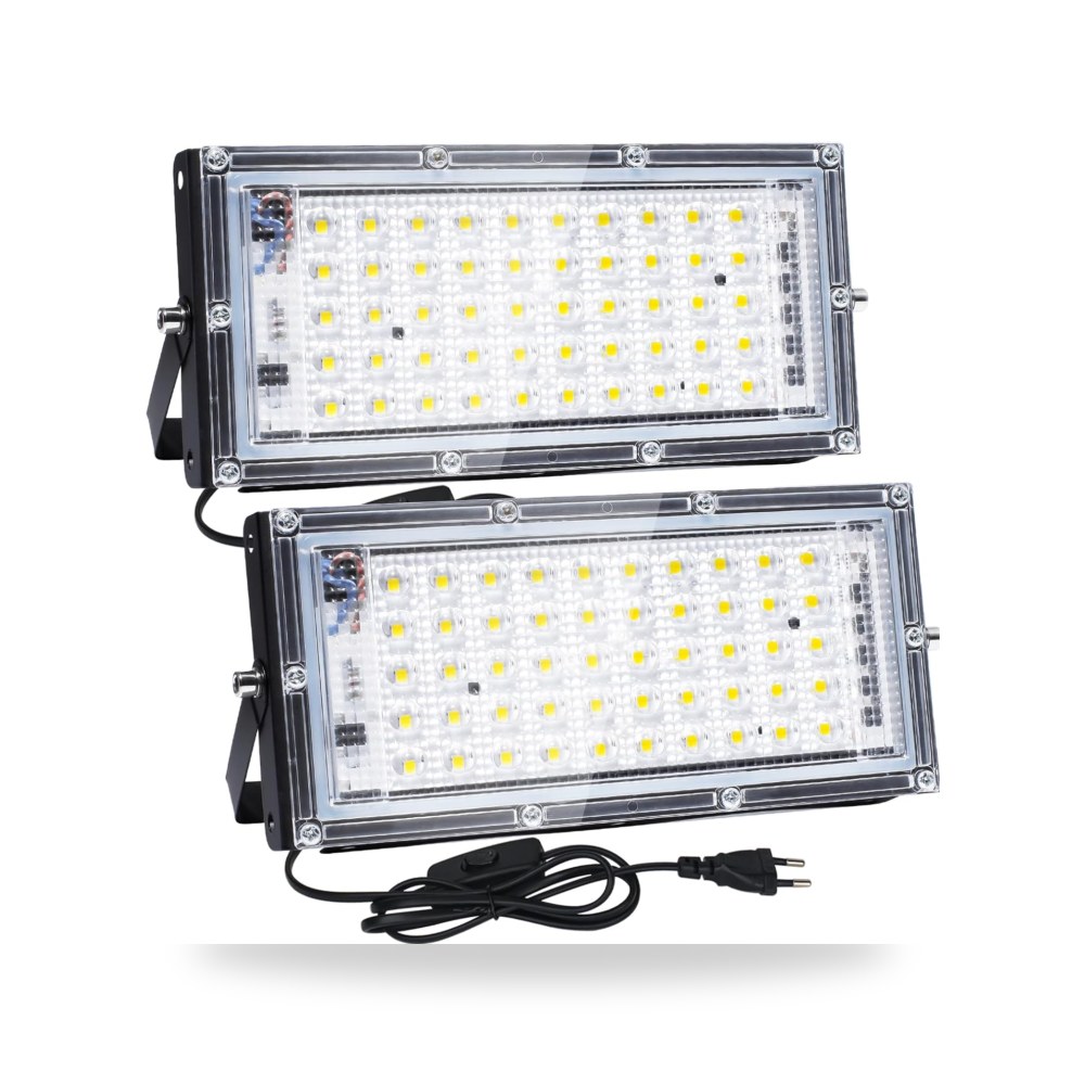 كرياتستار مصباح كشاف LED خارجي 50 واط، قطعتان 5000 لومن مع مع قابس موديل IP65
