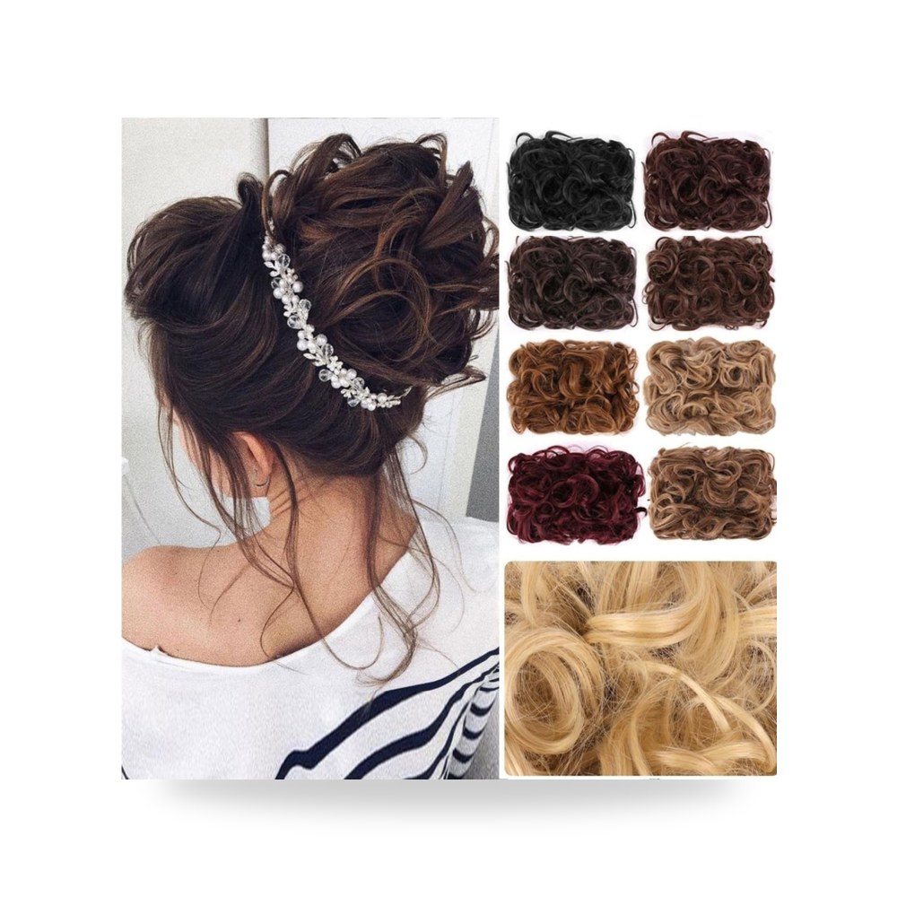 قطع شعر كعكة فوضوي ، رباط مرن مموج مجعد من Chignon مشبك